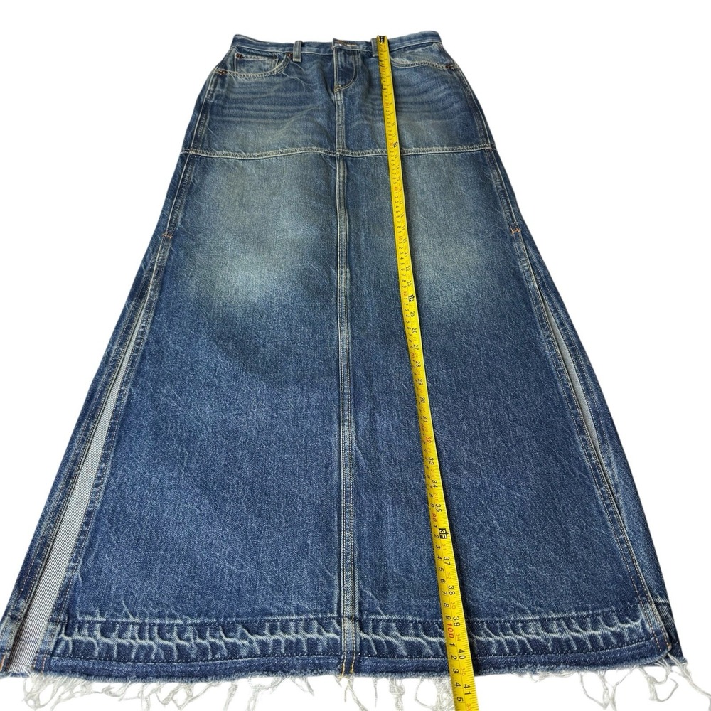 RE/DONE Mid Rise Split Jean Maxi Skirt Women's 23 Herbal Tint Frayed Hem - Picture 13 of 16